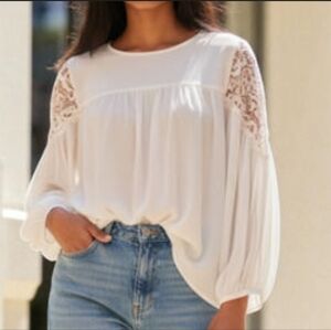 NEW Women's LOFT White Cream Lace Blouse Medium